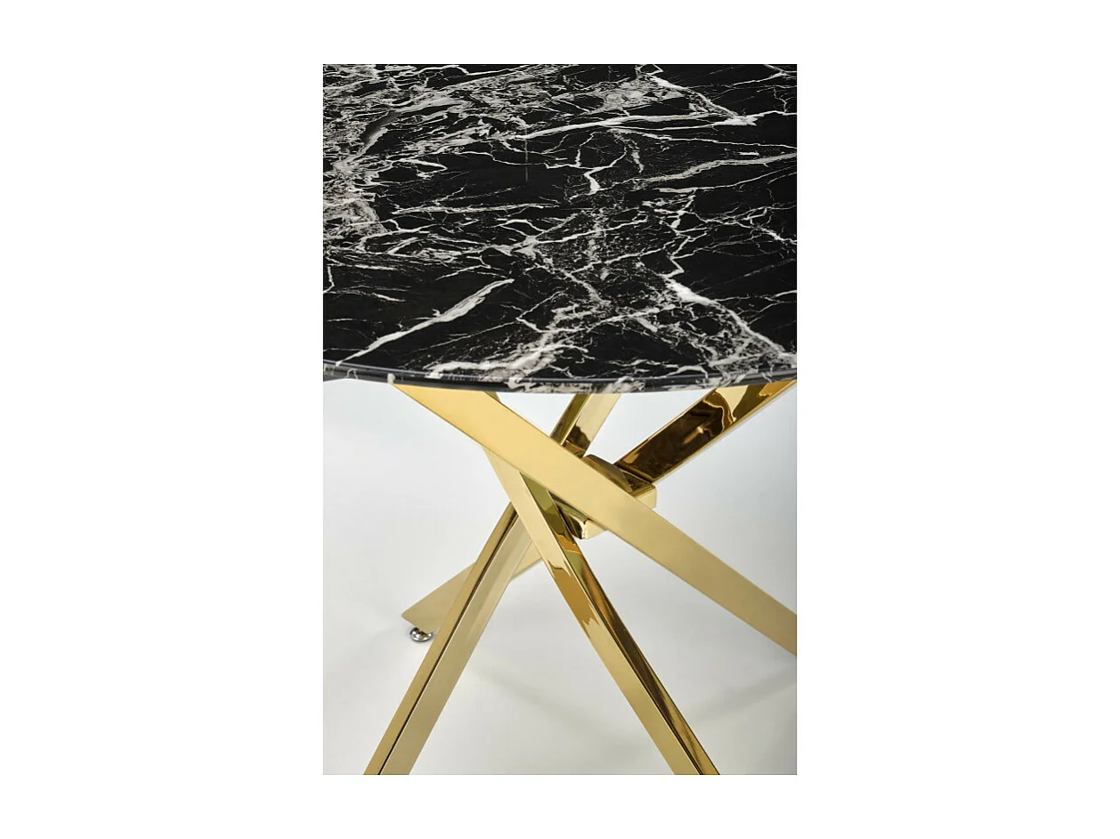 Table 100cm avec plateau aspect marbre noir et pied doré Mezzo