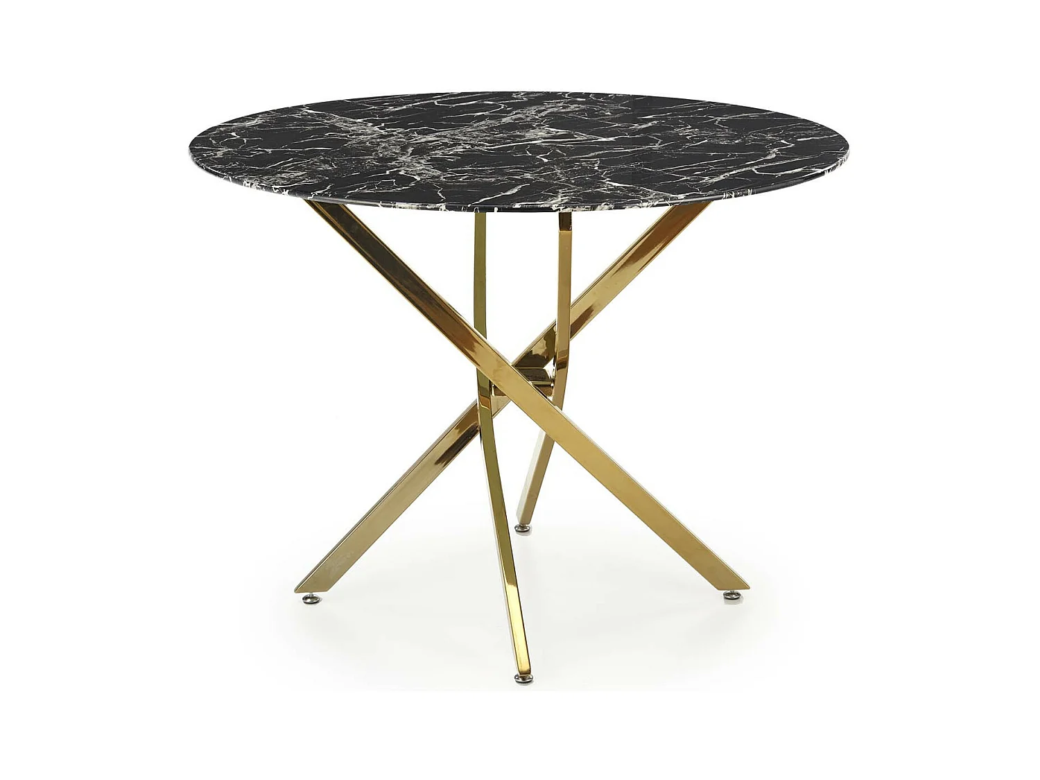 Mesa de 100 cm con tablero de aspecto mármol negro y base Mezzo dorada