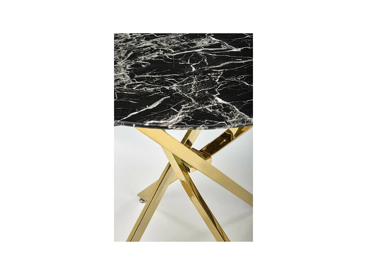 Mesa de 100 cm con tablero de aspecto mármol negro y base Mezzo dorada