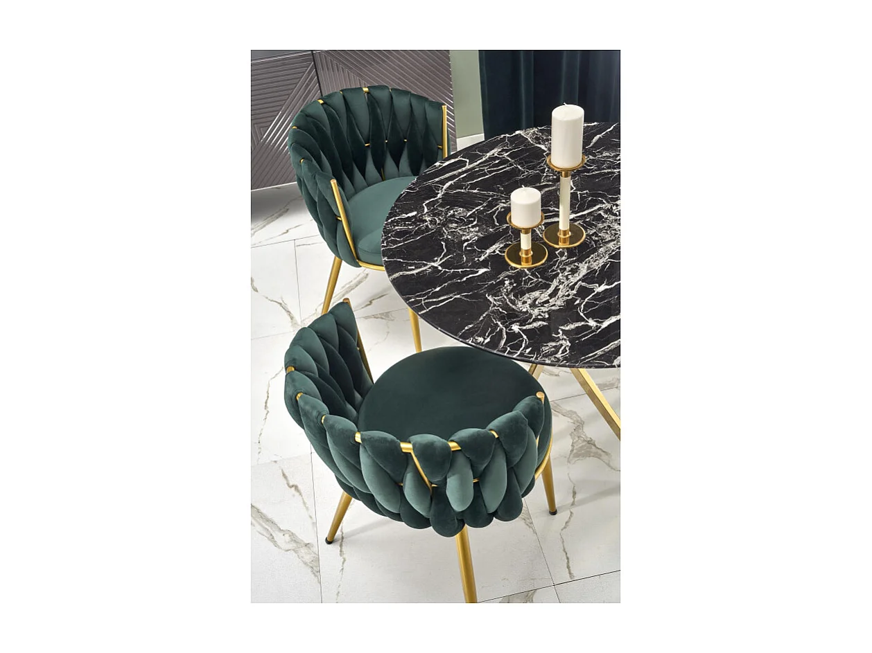 Table 100cm avec plateau aspect marbre noir et pied doré Mezzo