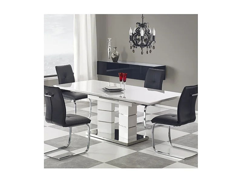 Mesa de comedor de dos patas Liva lacada en blanco