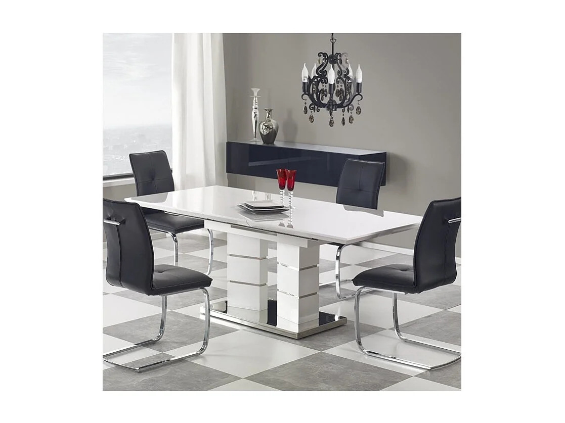 Table à manger double pied blanc laqué Liva