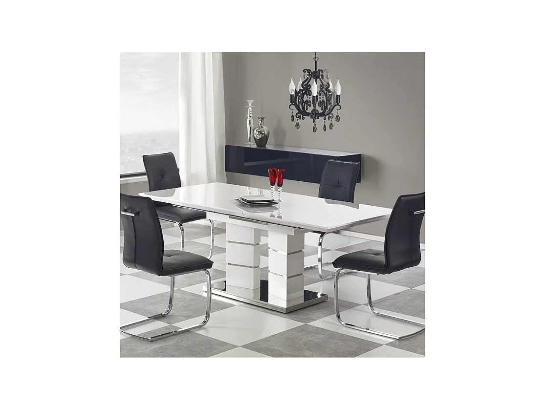 Table à manger double pied blanc laqué Liva