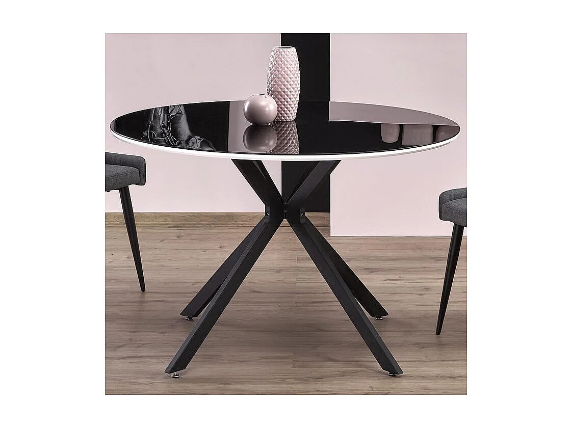 Mesa redonda 120cm en lacado negro con borde blanco Brillante