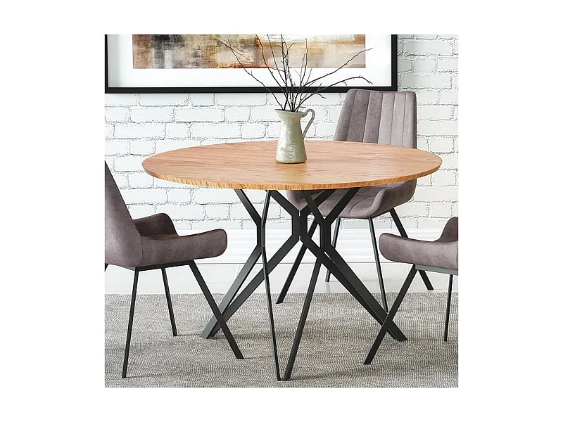 Tavolo da pranzo rotondo Unity 120 cm in rovere dorato con gambe in acciaio nero