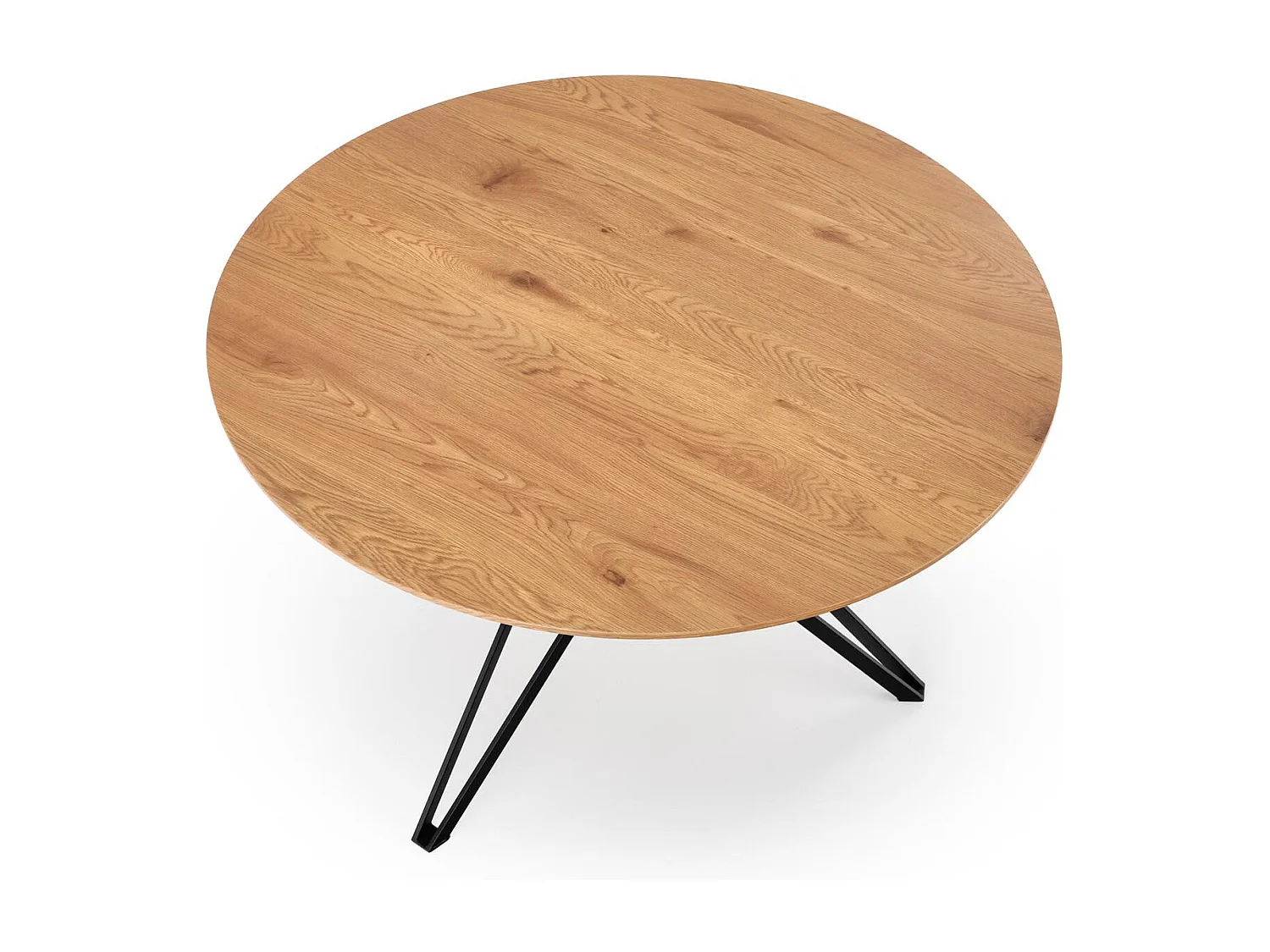 Mesa de comedor redonda Unity de 120 cm en roble dorado con patas de acero negro