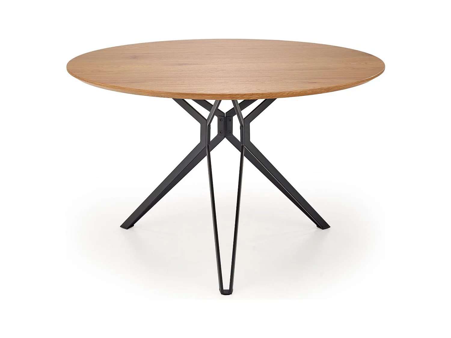 Table à manger ronde 120 cm aspect chêne doré et pied acier noir Unity