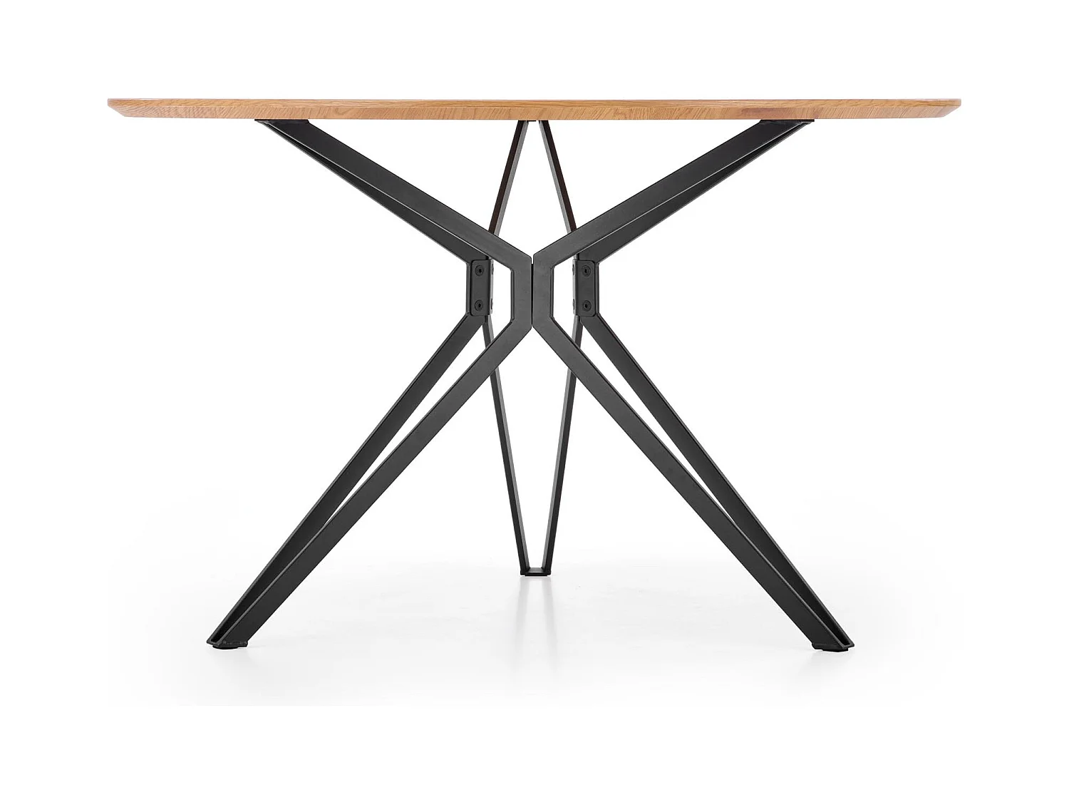 Table à manger ronde 120 cm aspect chêne doré et pied acier noir Unity