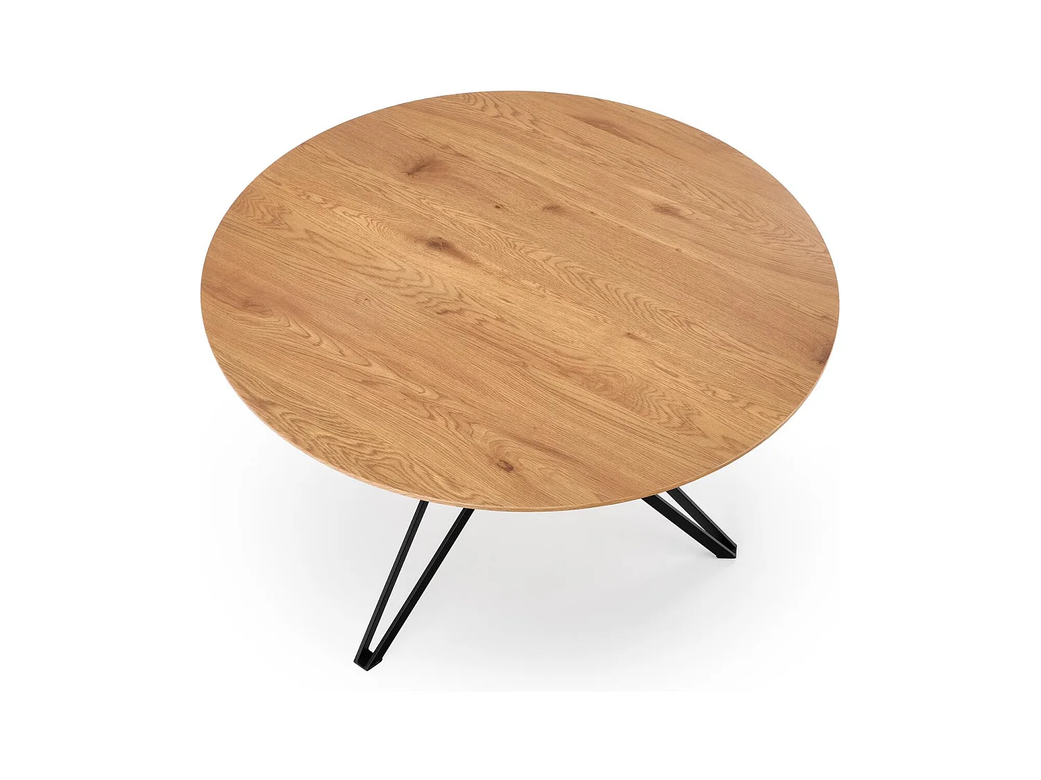 Table à manger ronde 120 cm aspect chêne doré et pied acier noir Unity