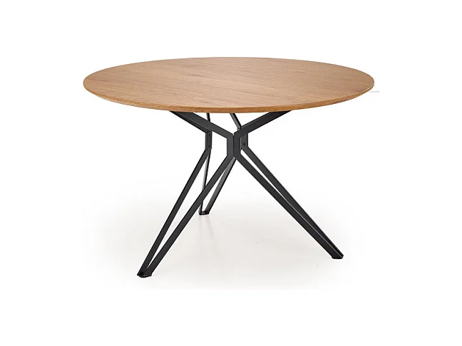 Table à manger ronde 120 cm aspect chêne doré et pied acier noir Unity