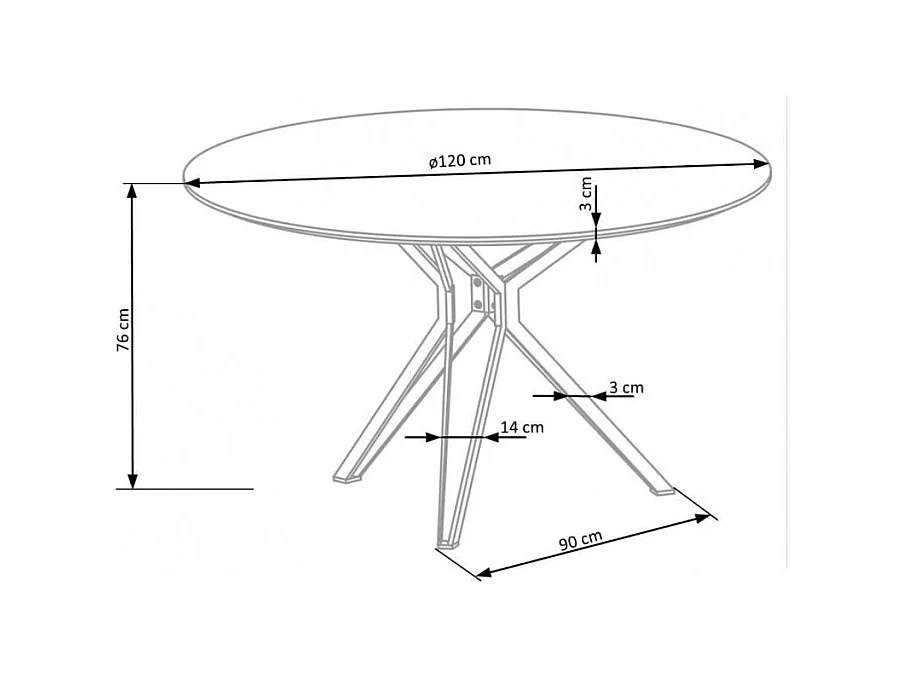 Table à manger ronde 120 cm aspect chêne doré et pied acier noir Unity