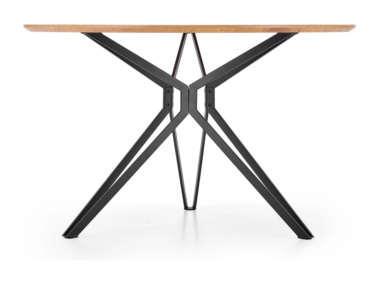 Table à manger ronde 120 cm aspect chêne doré et pied acier noir Unity