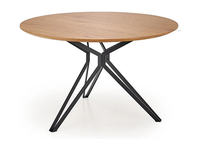 Table à manger ronde 120 cm aspect chêne doré et pied acier noir Unity