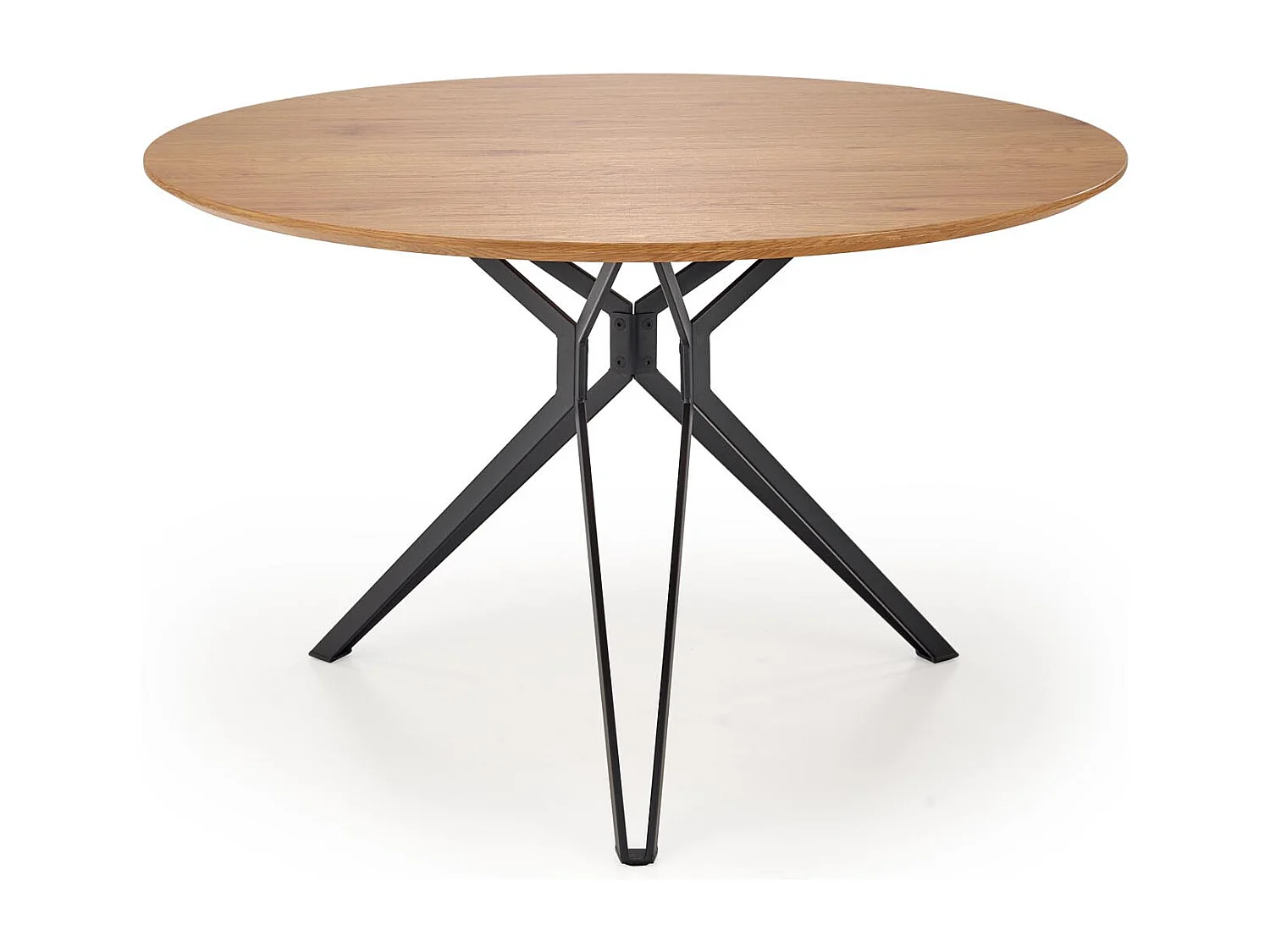 Mesa de comedor redonda Unity de 120 cm en roble dorado con patas de acero negro
