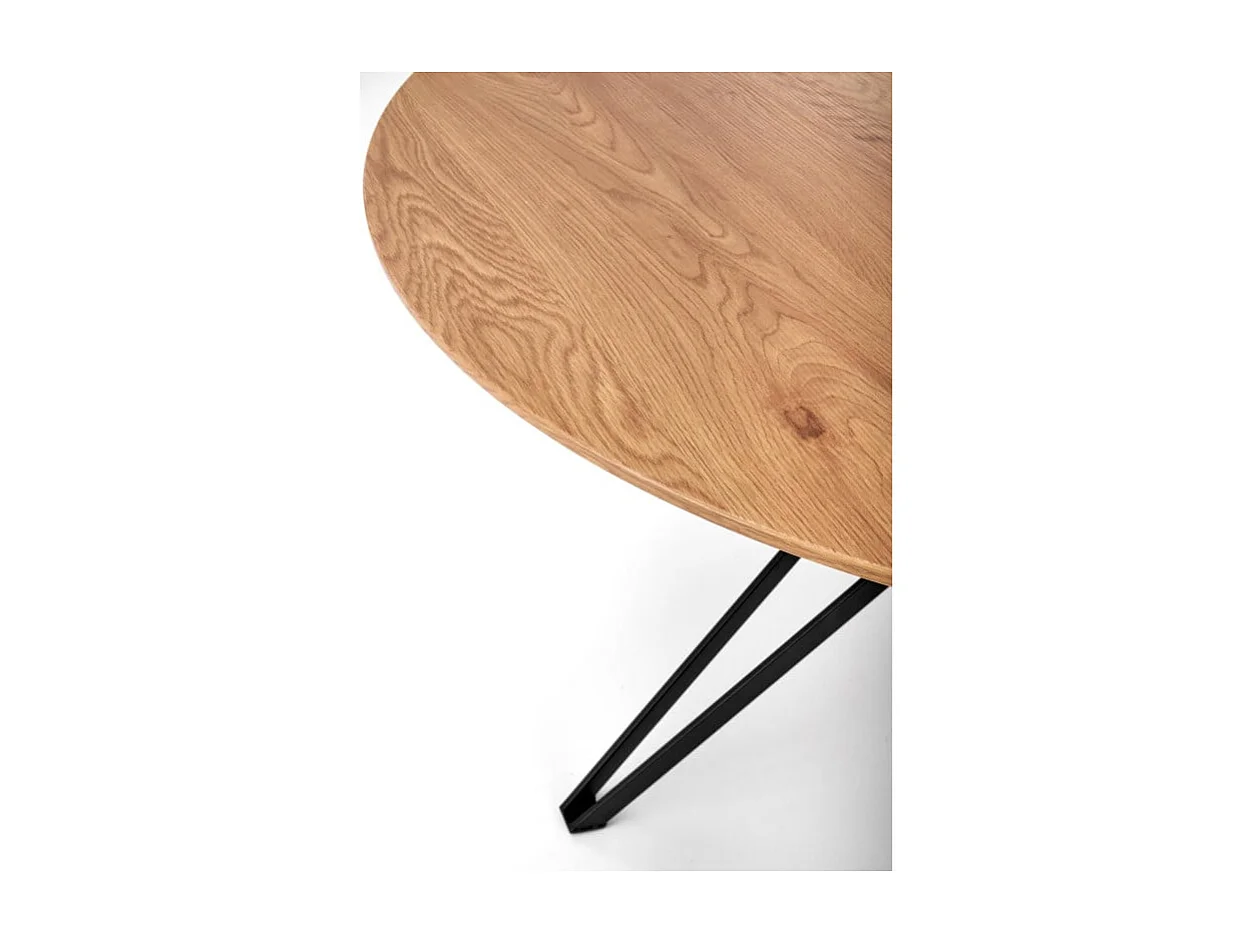Mesa de comedor redonda Unity de 120 cm en roble dorado con patas de acero negro