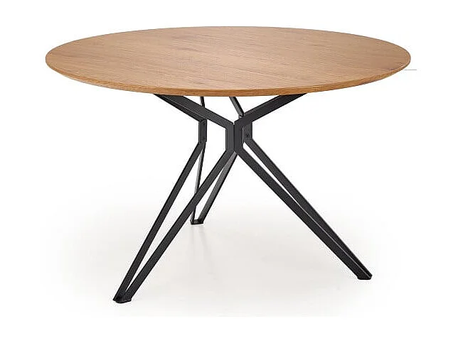 Mesa de comedor redonda Unity de 120 cm en roble dorado con patas de acero negro