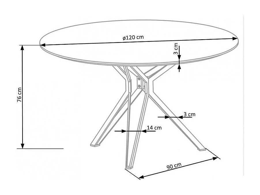 Mesa de comedor redonda Unity de 120 cm en roble dorado con patas de acero negro