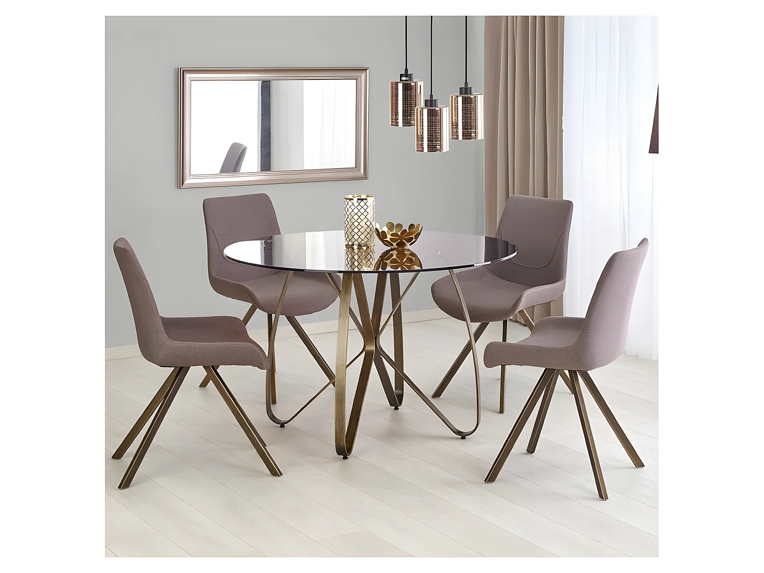 Table design bronze et verre teinté Mick