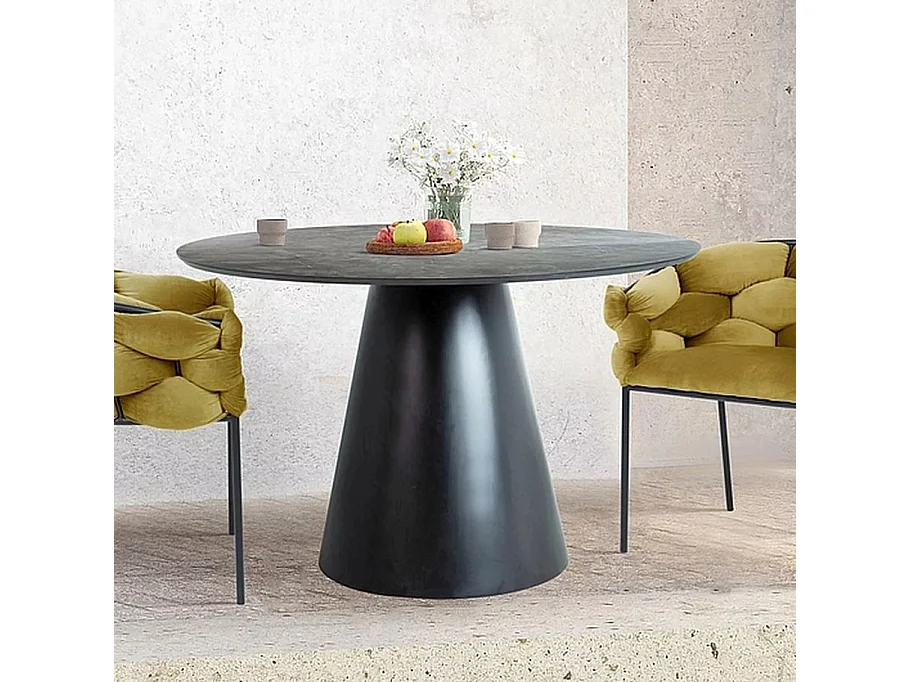 Table à manger design ronde - effet marbre noir - 120 cm Olta