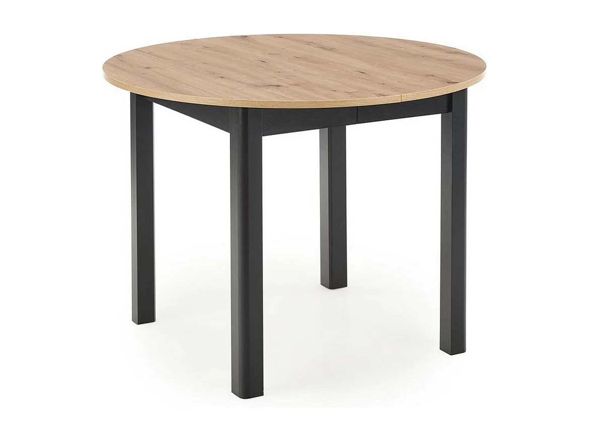 Tavolo da pranzo industriale rotondo allungabile con piano in rovere e gambe nere CARENE