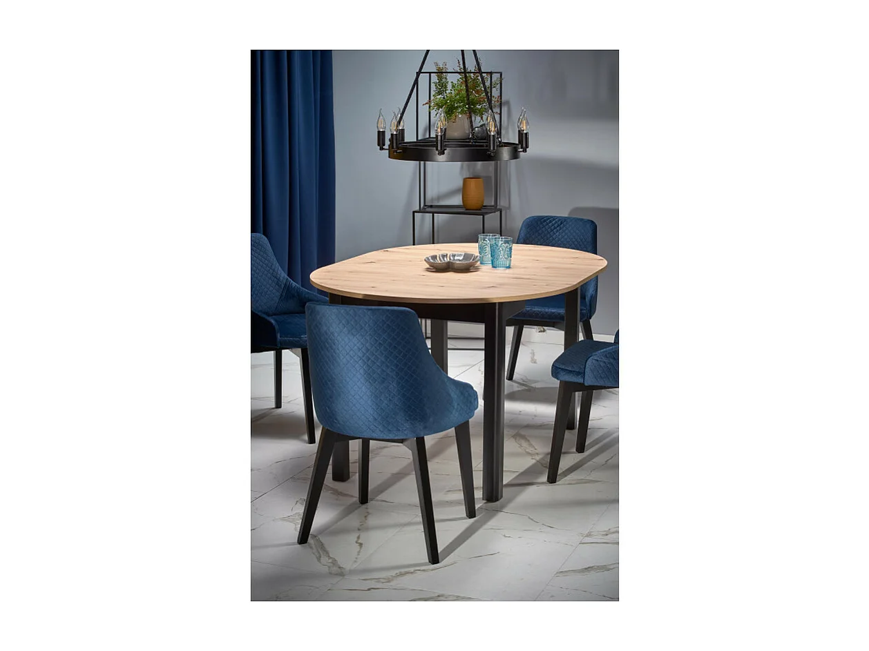 Tavolo da pranzo industriale rotondo allungabile con piano in rovere e gambe nere CARENE