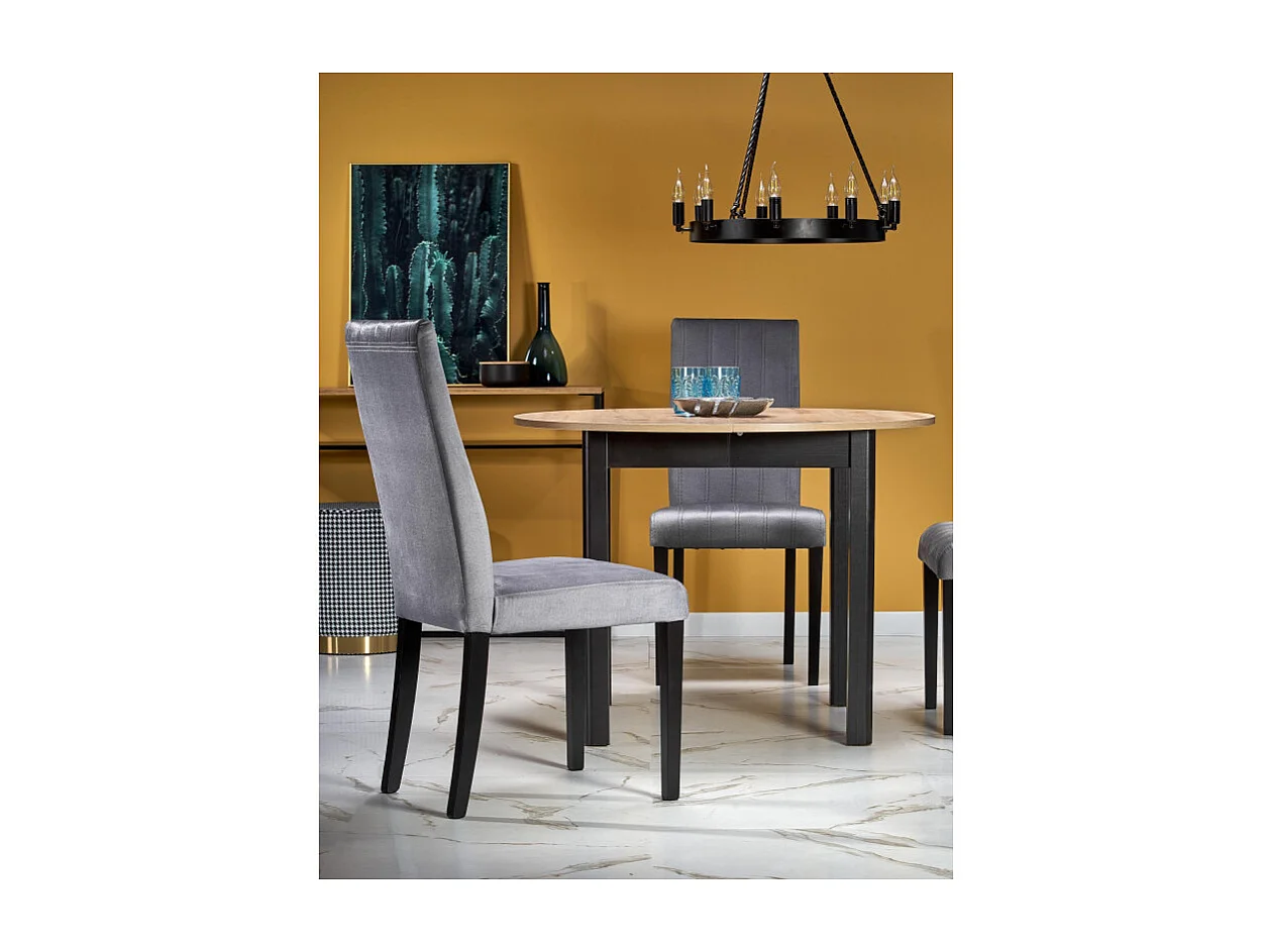 Mesa de comedor industrial redonda extensible con tablero de aspecto roble y patas negras CARENE