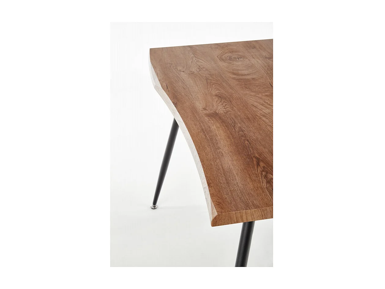 Mesa de comedor Olga con tablero de aspecto roble natural y patas de acero negro