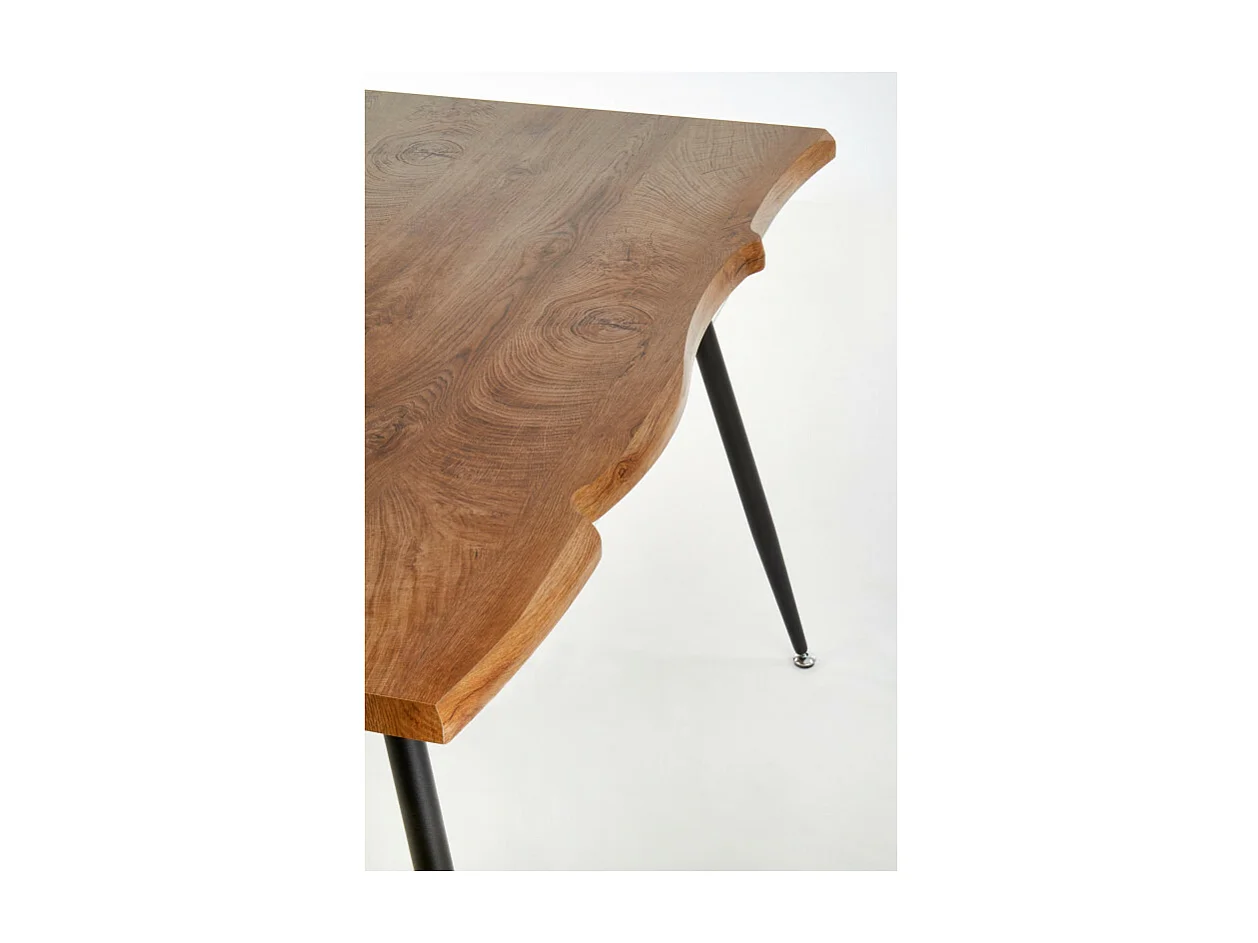 Mesa de comedor Olga con tablero de aspecto roble natural y patas de acero negro