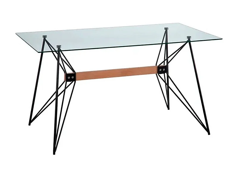 Mesa de comedor de diseño Phoenix 140x80cm con tapa de cristal y patas de metal