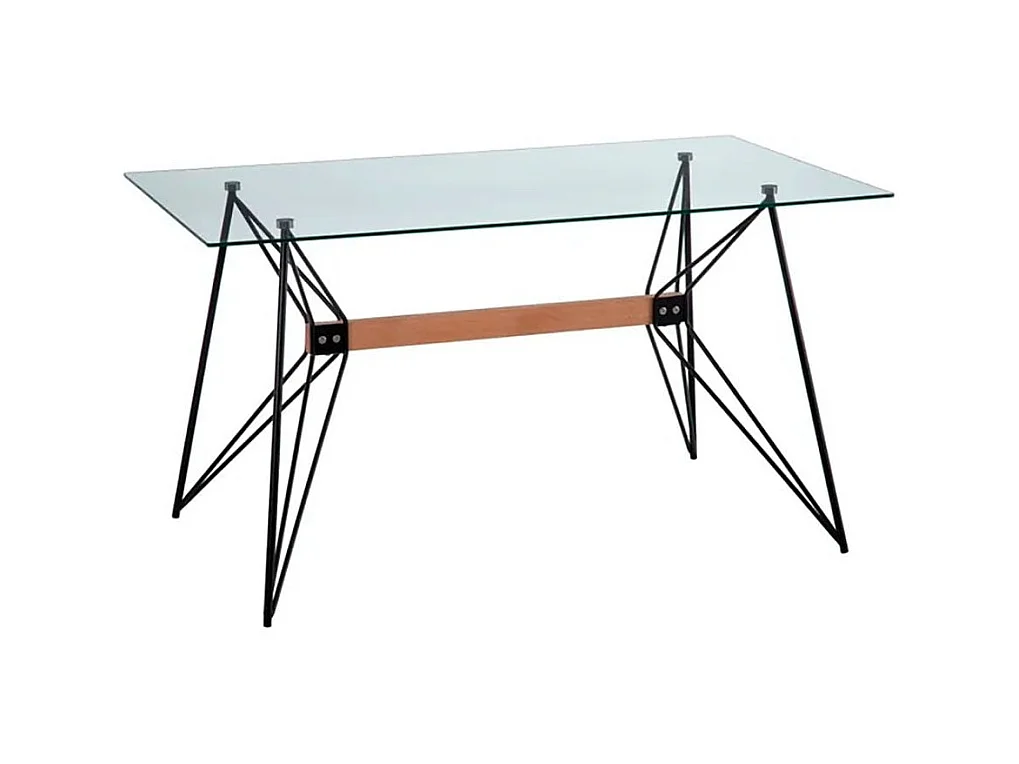 Mesa de comedor de diseño Phoenix 140x80cm con tapa de cristal y patas de metal