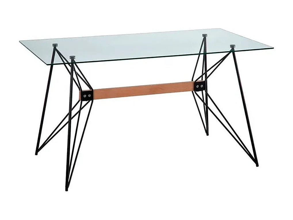 Mesa de comedor de diseño Phoenix 140x80cm con tapa de cristal y patas de metal