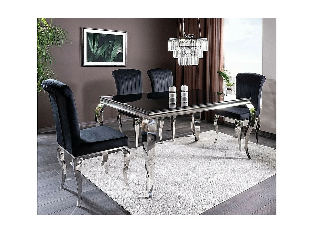 Table baroque métal et verre trempé noir 150cm Bolti