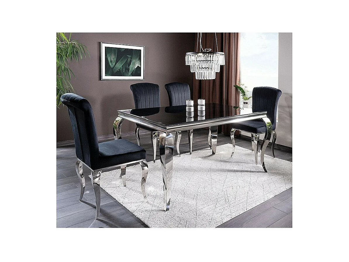 Table baroque métal et verre trempé noir 150cm Bolti