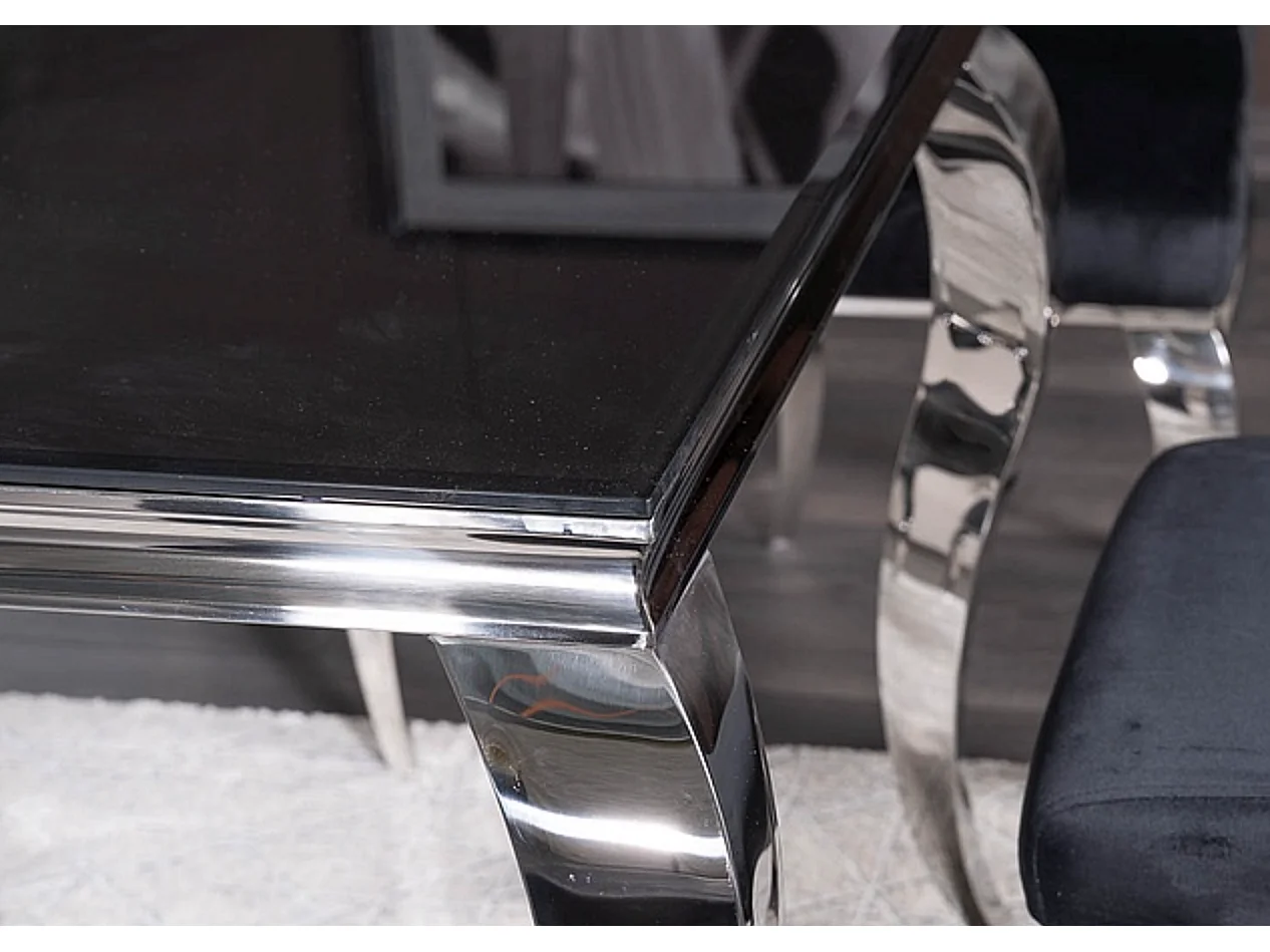 Table baroque métal et verre trempé noir 150cm Bolti