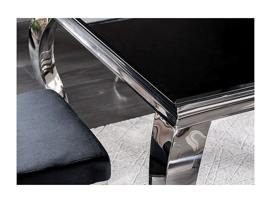 Table baroque métal et verre trempé noir 150cm Bolti