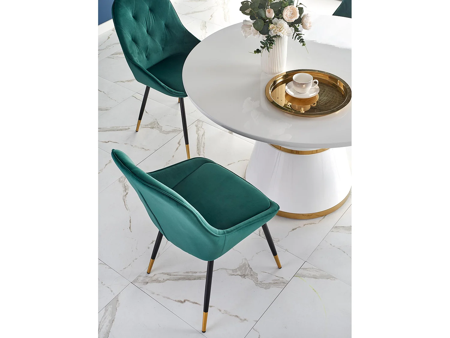 Tavolo da pranzo rotondo in metallo bianco e oro DAMONA