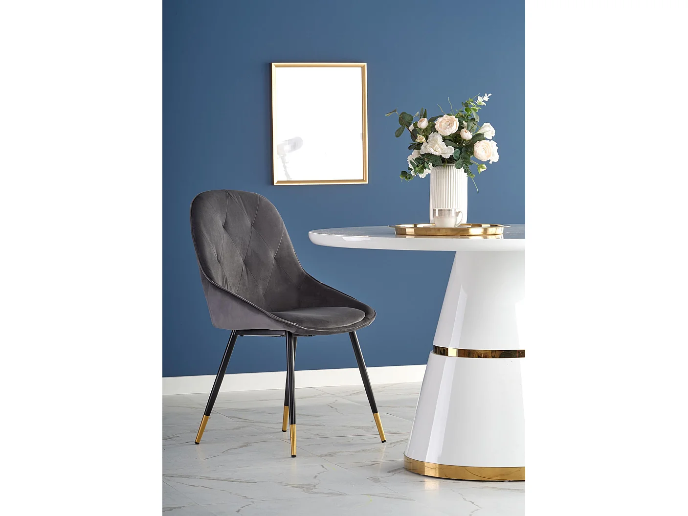 Tavolo da pranzo rotondo in metallo bianco e oro DAMONA