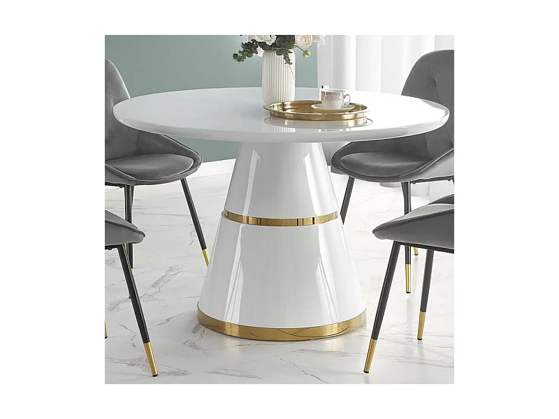 Table de salle à manger ronde blanche et métal doré DAMONA