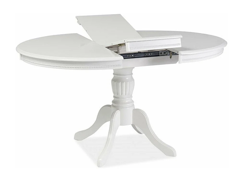 Mesa de comedor extensible blanca de 106cm con pata central Ade