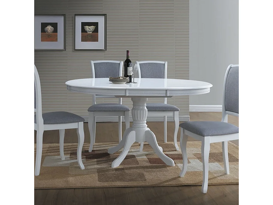 Table à manger blanche 106cm extensible blanche avec pied central Ade