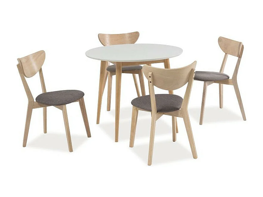 Mesa de comedor redonda blanca y madera 90cm Tello