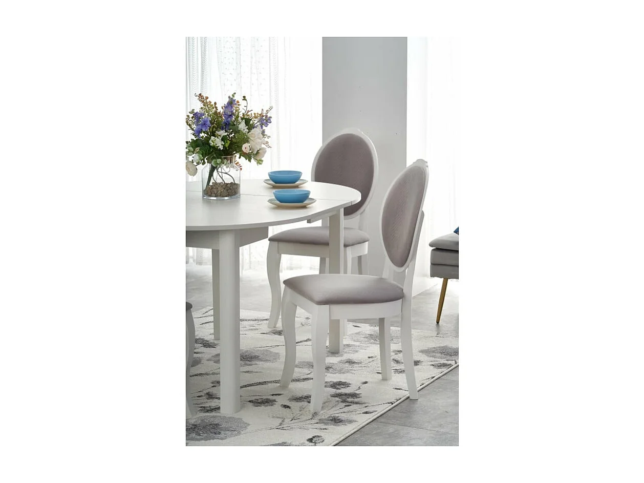 Mesa de comedor redonda blanca con hoja extensible CARENE