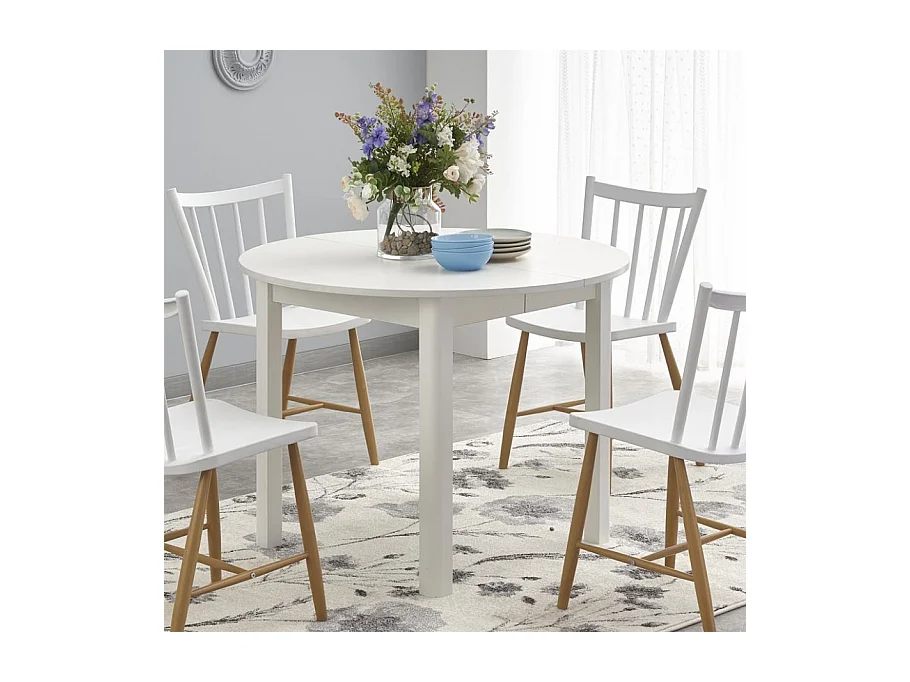 Table de salle à manger ronde blanche avec rallonge CARENE