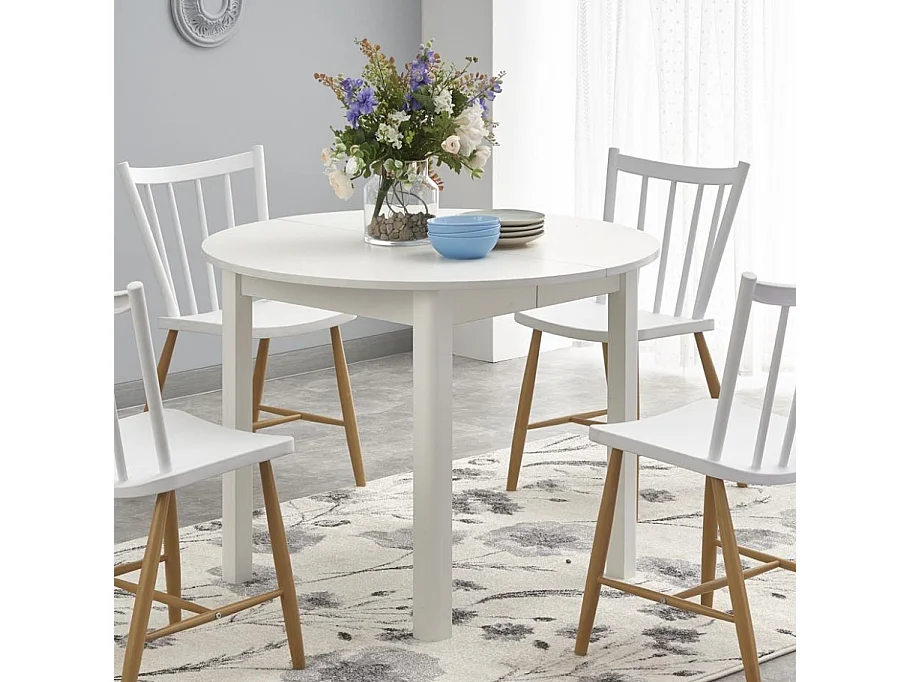 Table de salle à manger ronde blanche avec rallonge CARENE