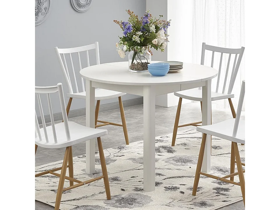 Table de salle à manger ronde blanche avec rallonge CARENE