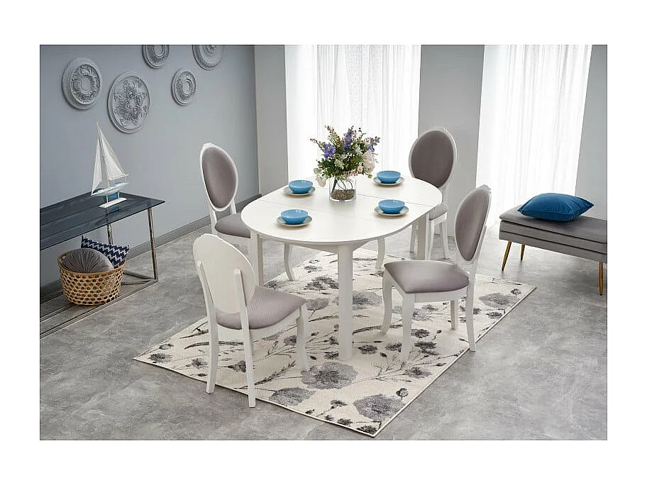 Table de salle à manger ronde blanche avec rallonge CARENE