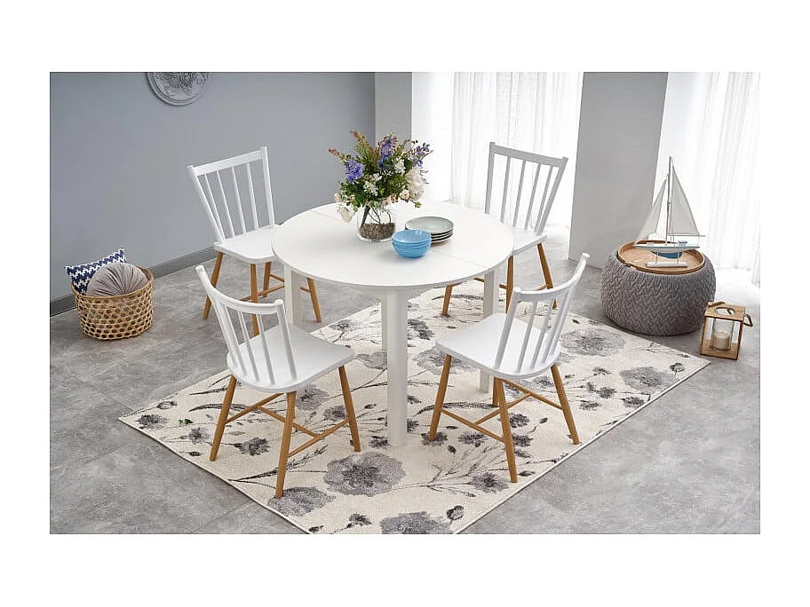 Table de salle à manger ronde blanche avec rallonge CARENE