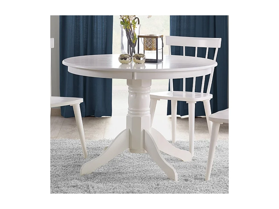 Table à manger ronde baroque blanche 106 cm Lori