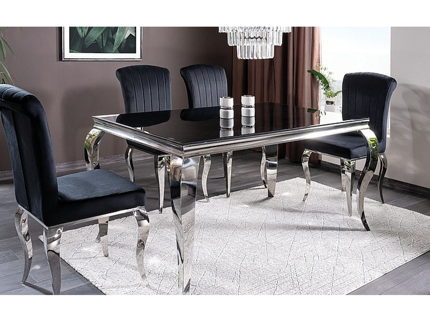 Mesa barroca de metal y cerámica negra 180cm Bolti