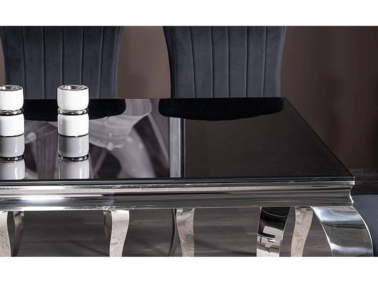 Tavolo barocco in metallo e ceramica nera 180cm Bolti